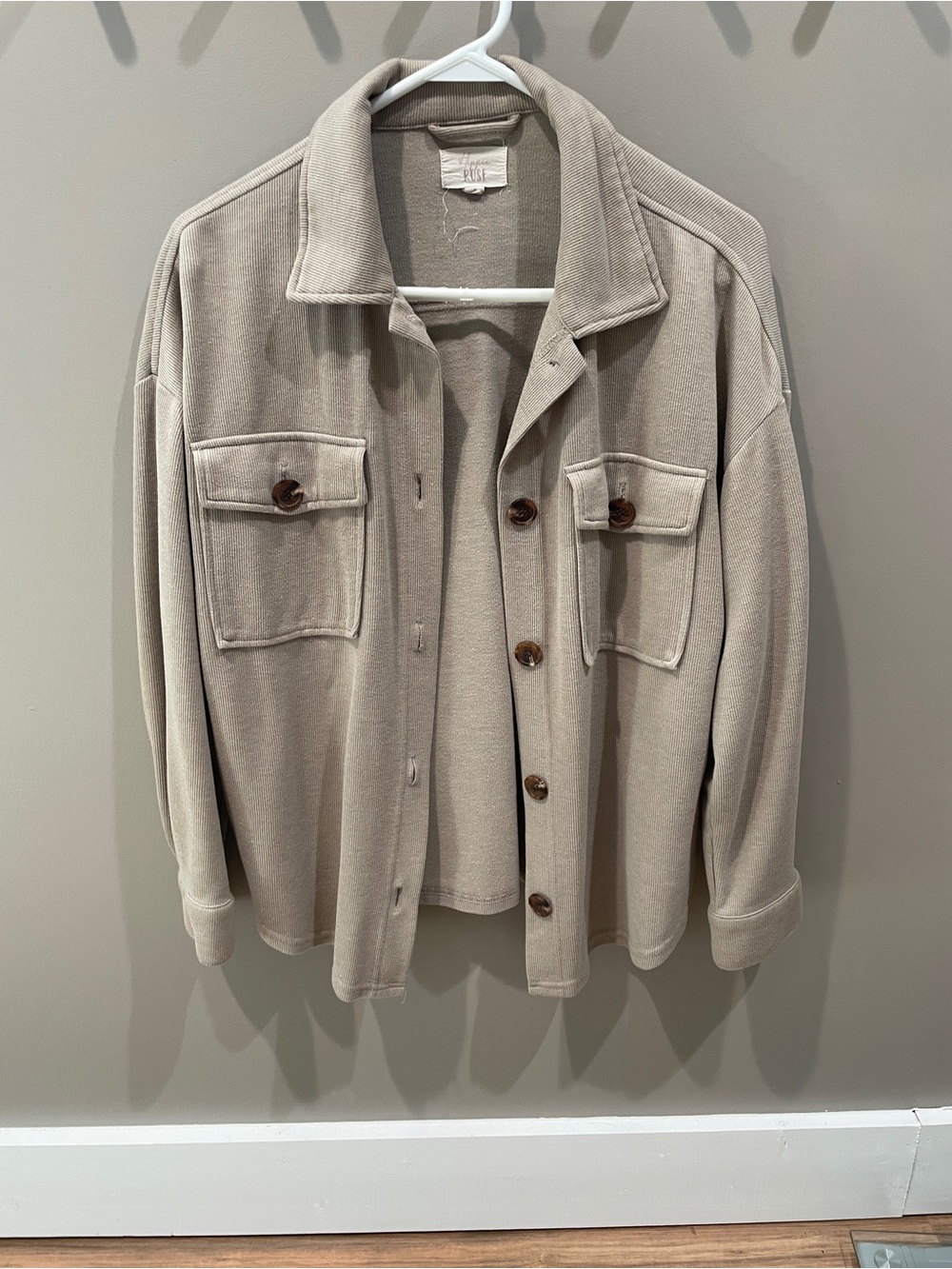 Hippie Rose Taupe Button-Front Shacket